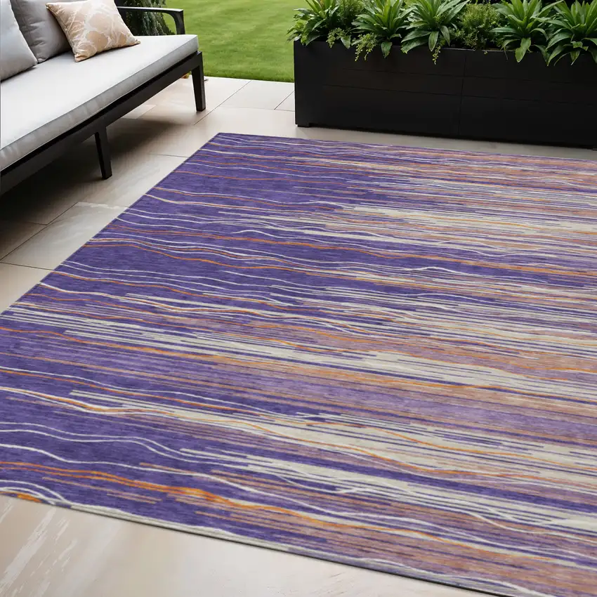 Purple Copper And Ivory Striped Washable Indoor Outdoor Area Rug Photo 1