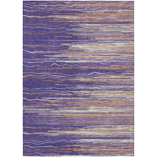 Purple Copper And Ivory Striped Washable Indoor Outdoor Area Rug Photo 2