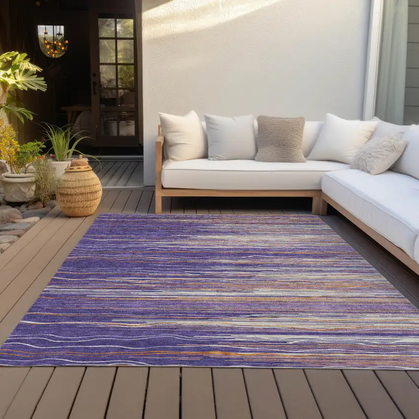 Purple Copper And Ivory Striped Washable Indoor Outdoor Area Rug Photo 8