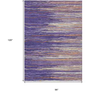 Photo of Purple Copper And Ivory Striped Washable Indoor Outdoor Area Rug