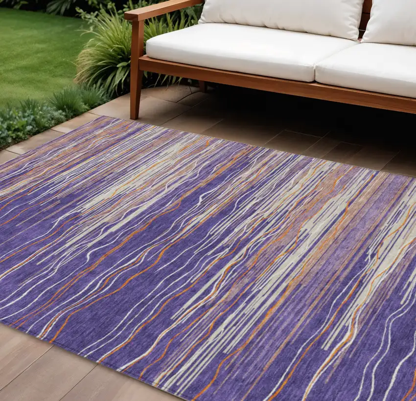 Purple Copper And Ivory Striped Washable Indoor Outdoor Area Rug Photo 1
