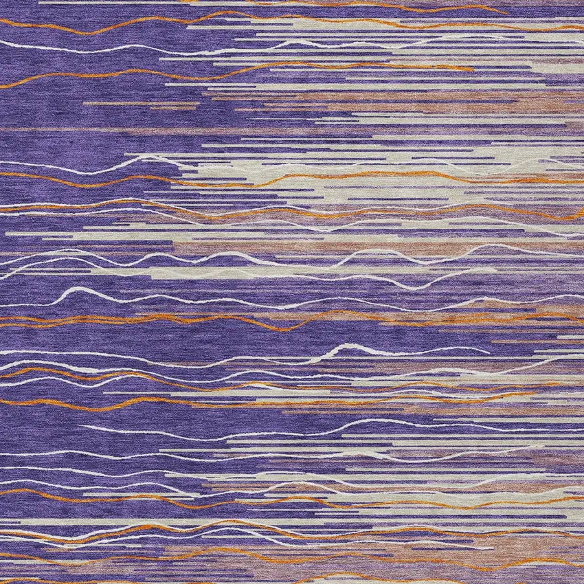 Purple Copper And Ivory Striped Washable Indoor Outdoor Area Rug Photo 6