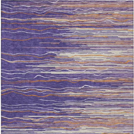 Purple Copper And Ivory Striped Washable Indoor Outdoor Area Rug Photo 7