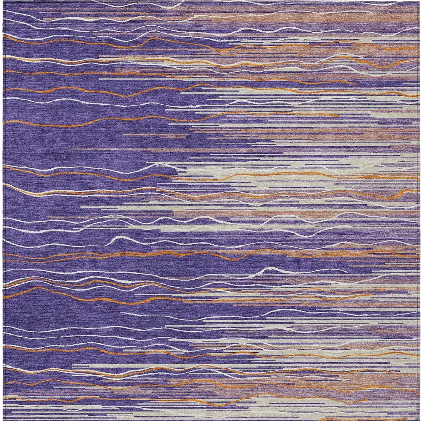 Purple Copper And Ivory Striped Washable Indoor Outdoor Area Rug Photo 7