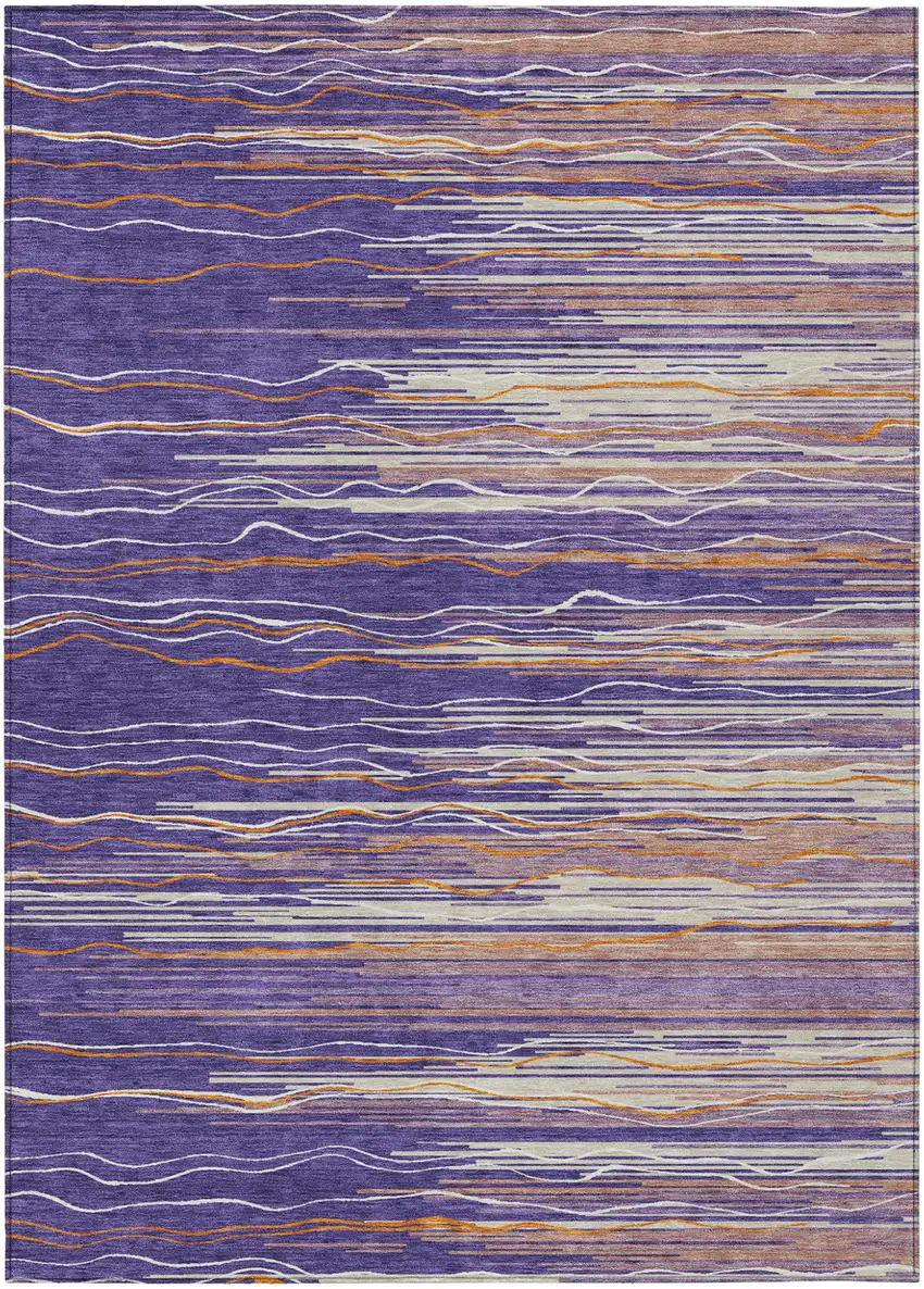 Purple Copper And Ivory Striped Washable Indoor Outdoor Area Rug Photo 2