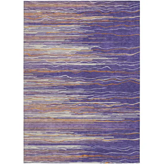 Purple Copper And Ivory Striped Washable Indoor Outdoor Area Rug Photo 7