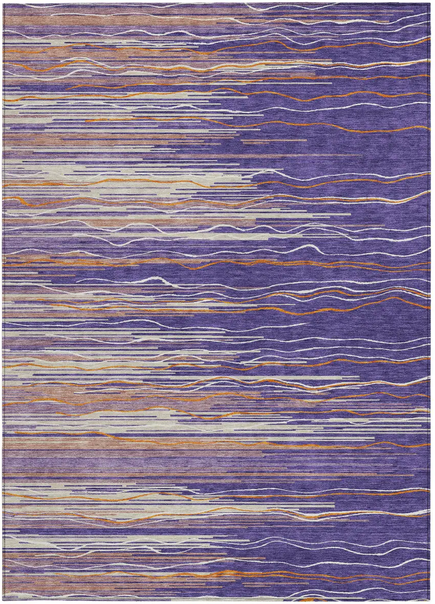 Purple Copper And Ivory Striped Washable Indoor Outdoor Area Rug Photo 7