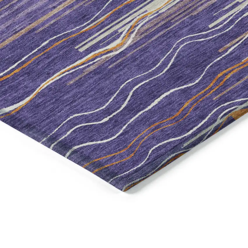 Purple Copper And Ivory Striped Washable Indoor Outdoor Area Rug Photo 4