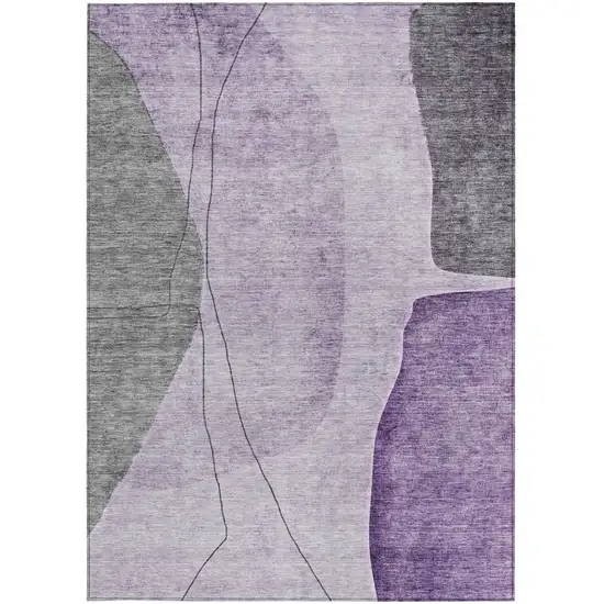 Purple Eggplant And Gray Abstract Washable Indoor Outdoor Area Rug Photo 5