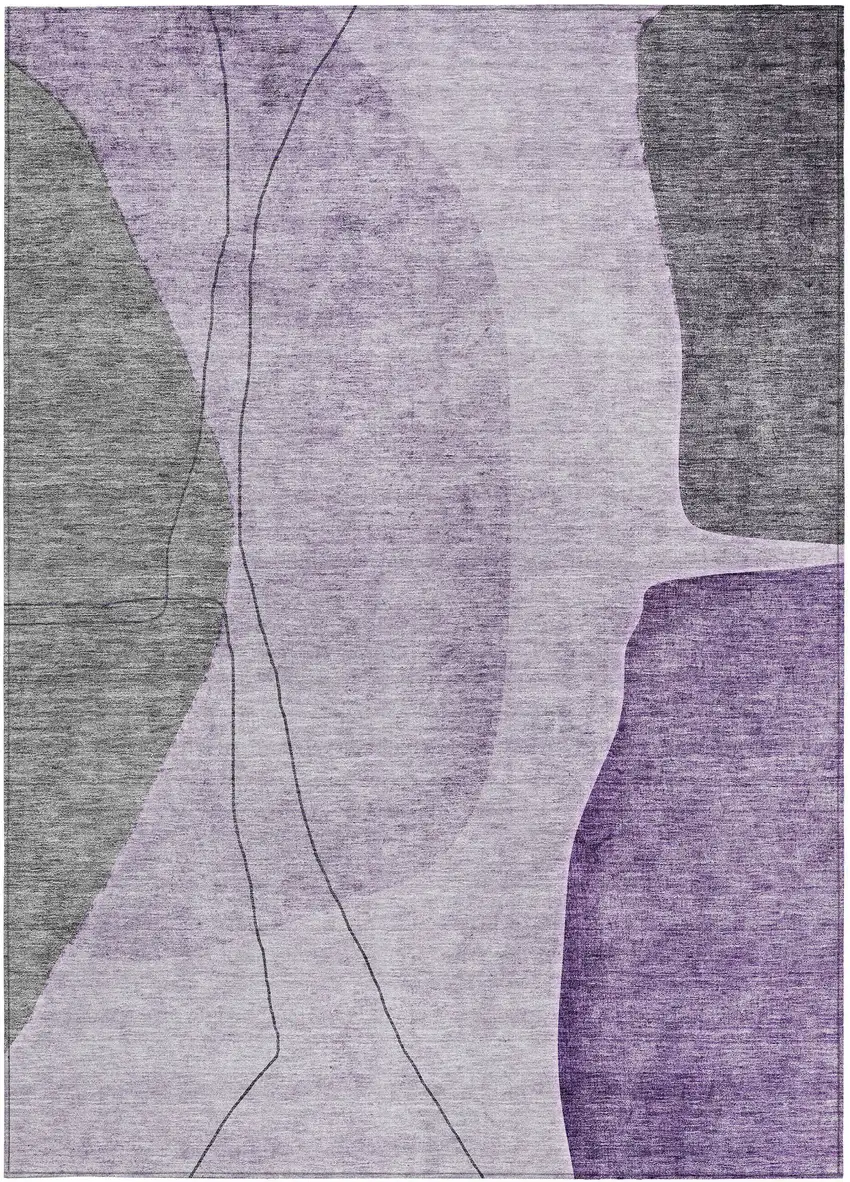 Purple Eggplant And Gray Abstract Washable Indoor Outdoor Area Rug Photo 5