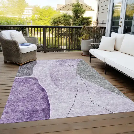 Purple Eggplant And Gray Abstract Washable Indoor Outdoor Area Rug Photo 9