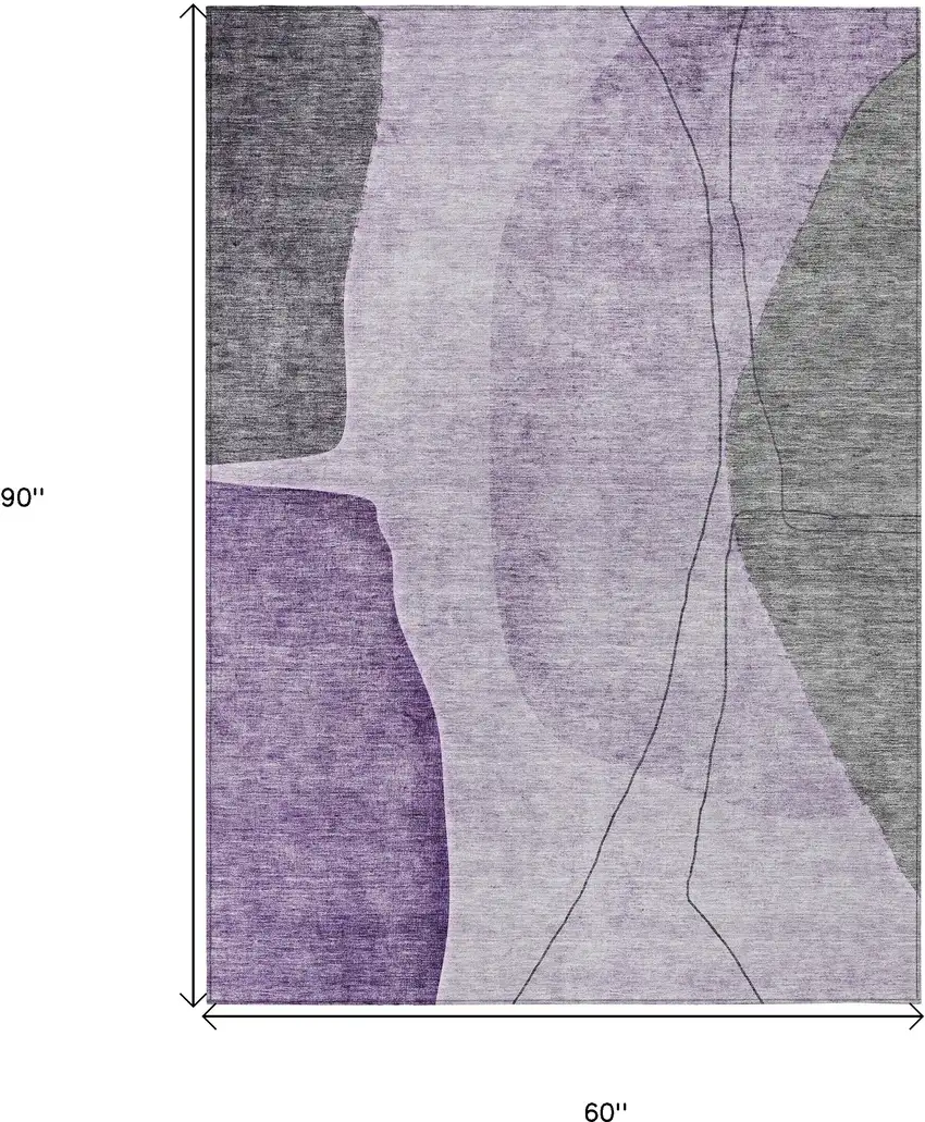 Purple Eggplant And Gray Abstract Washable Indoor Outdoor Area Rug Photo 9