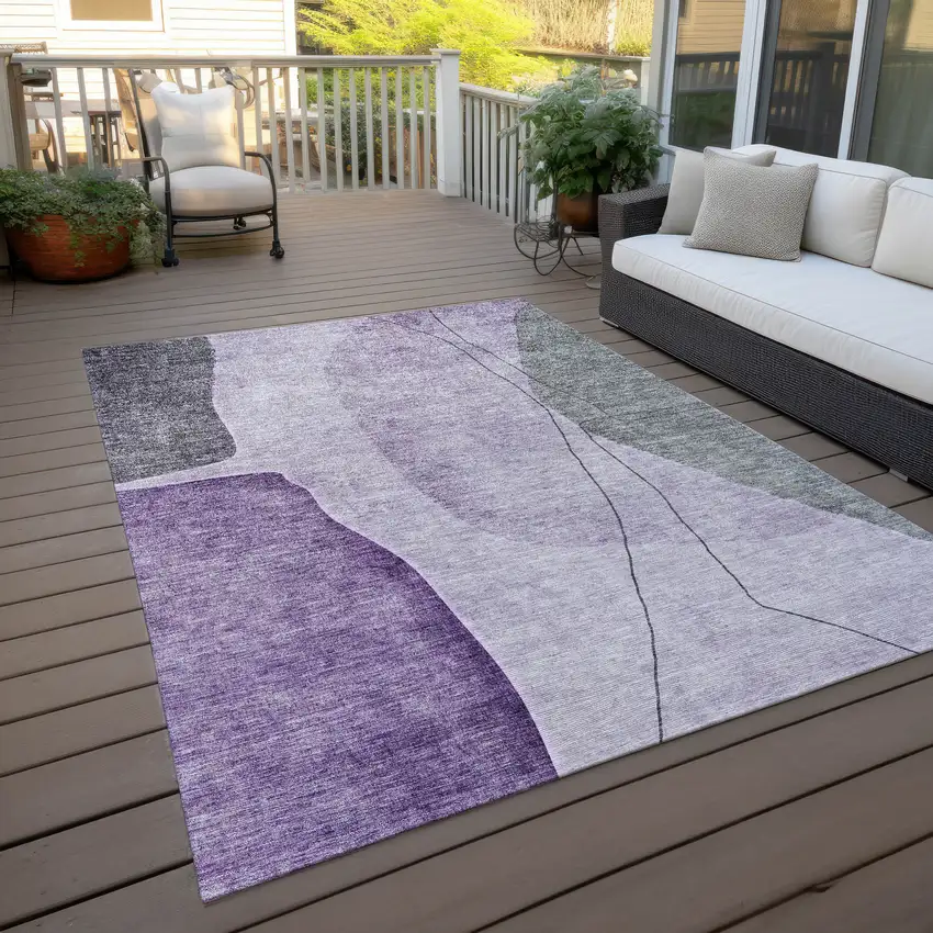 Purple Eggplant And Gray Abstract Washable Indoor Outdoor Area Rug Photo 5