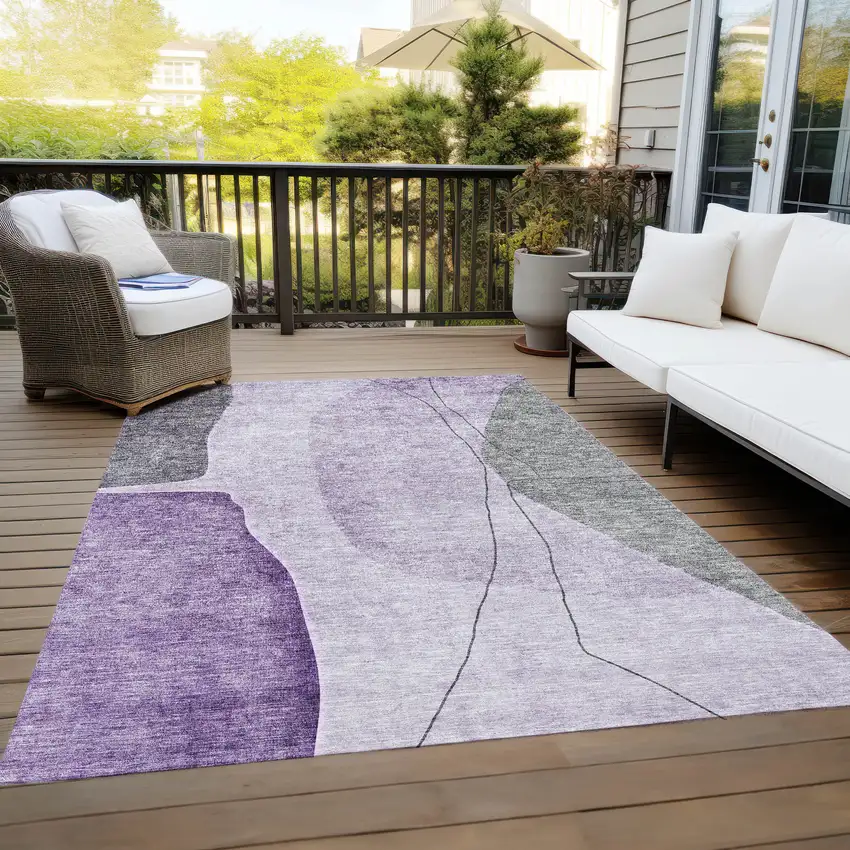 Purple Eggplant And Gray Abstract Washable Indoor Outdoor Area Rug Photo 8