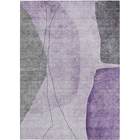 Purple Eggplant And Gray Abstract Washable Indoor Outdoor Area Rug Photo 4