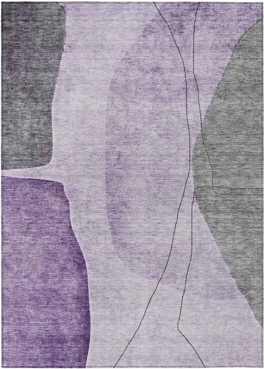 Purple Eggplant And Gray Abstract Washable Indoor Outdoor Area Rug Photo 1