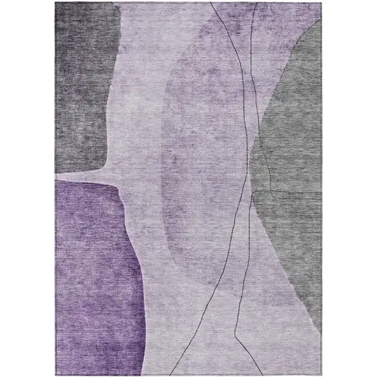 Purple Eggplant And Gray Abstract Washable Indoor Outdoor Area Rug Photo 1