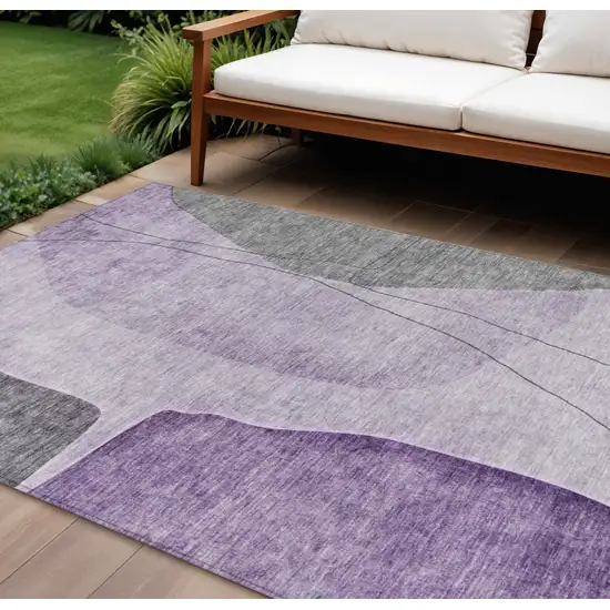 Purple Eggplant And Gray Abstract Washable Indoor Outdoor Area Rug Photo 1