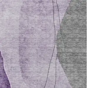 Photo of Purple Eggplant And Gray Abstract Washable Indoor Outdoor Area Rug