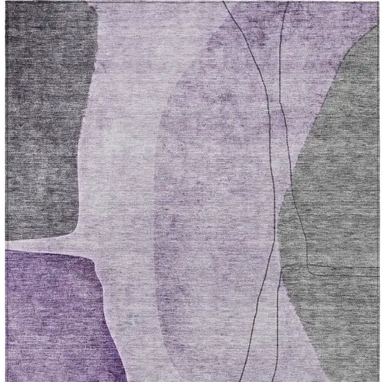 Purple Eggplant And Gray Abstract Washable Indoor Outdoor Area Rug Photo 5
