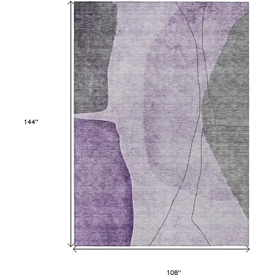 Purple Eggplant And Gray Abstract Washable Indoor Outdoor Area Rug Photo 3