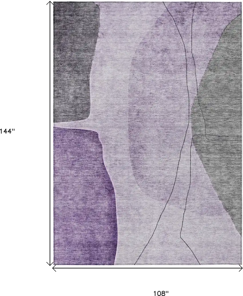 Purple Eggplant And Gray Abstract Washable Indoor Outdoor Area Rug Photo 3