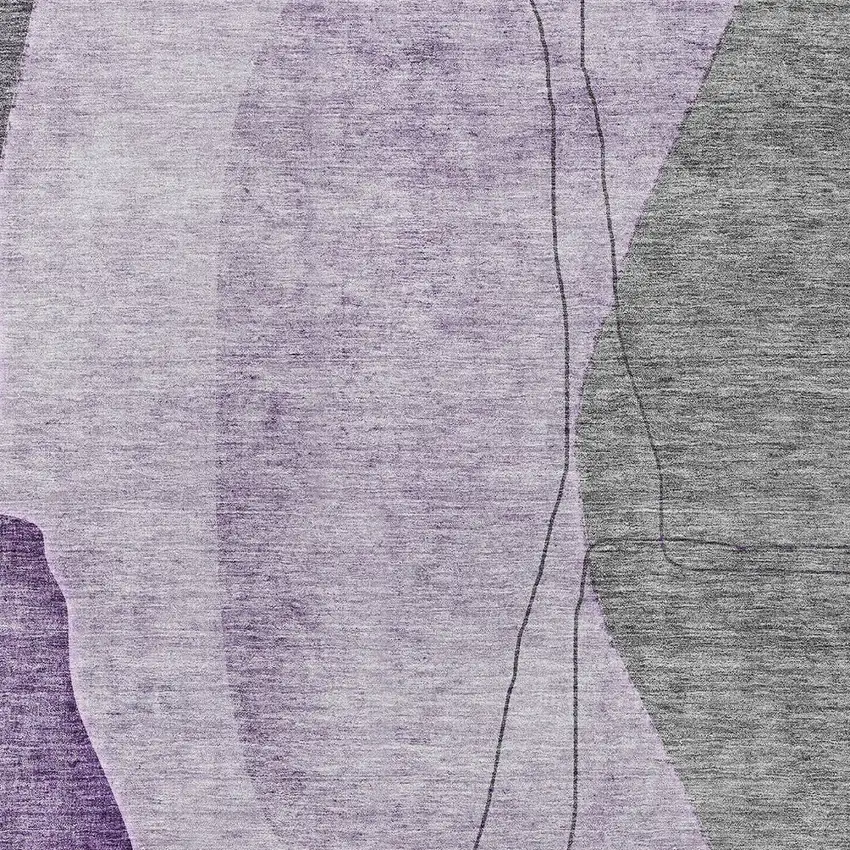 Purple Eggplant And Gray Abstract Washable Indoor Outdoor Area Rug Photo 4
