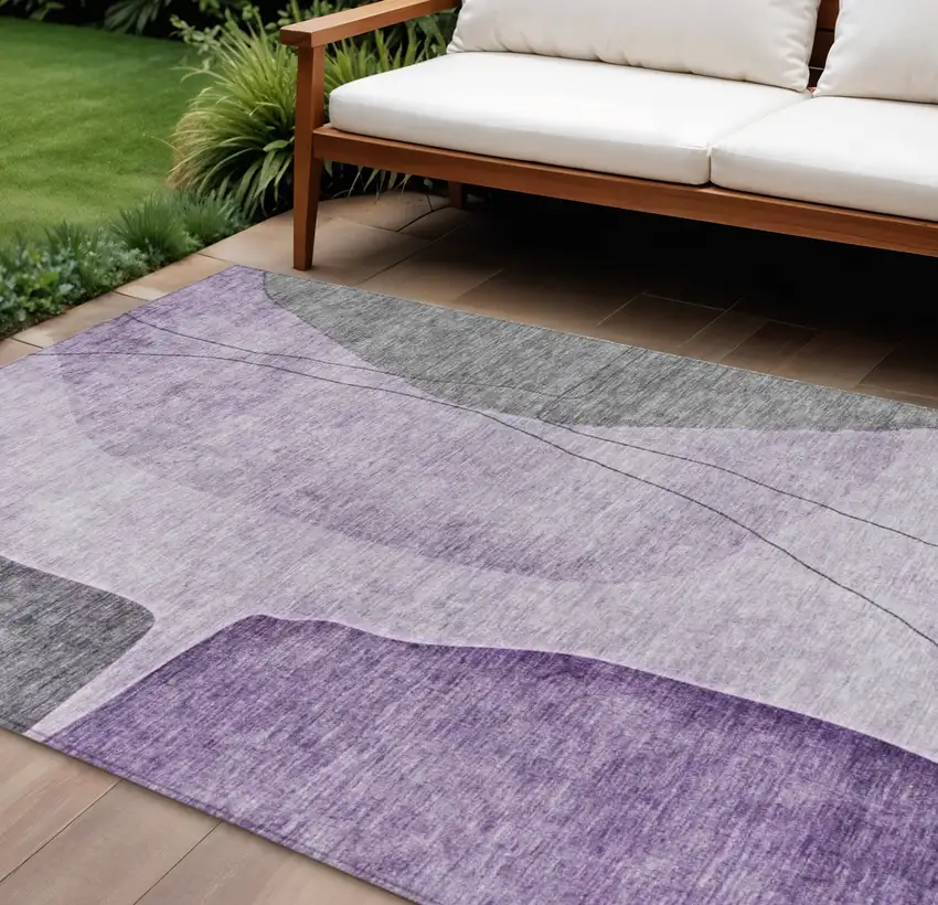 Purple Eggplant And Gray Abstract Washable Indoor Outdoor Area Rug Photo 1