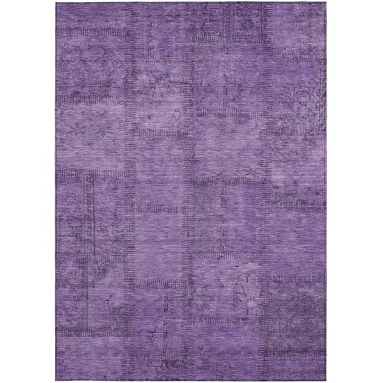 Purple Eggplant And Gray Patchwork Washable Indoor Outdoor Area Rug Photo 6