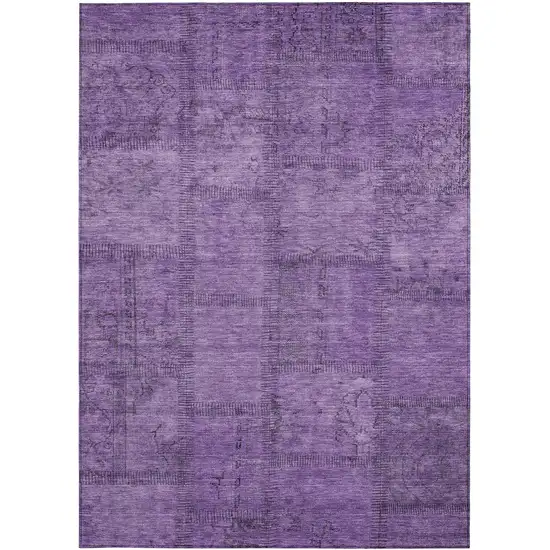 Purple Eggplant And Gray Patchwork Washable Indoor Outdoor Area Rug Photo 6
