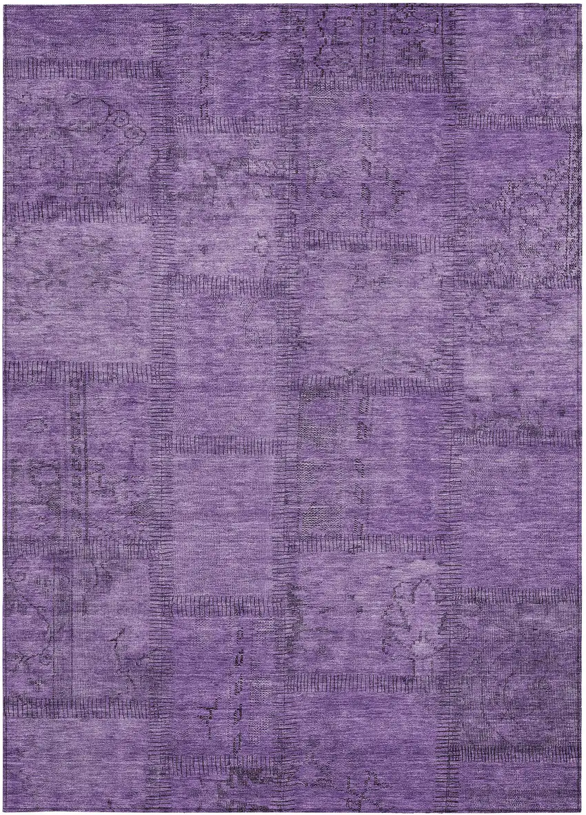 Purple Eggplant And Gray Patchwork Washable Indoor Outdoor Area Rug Photo 6