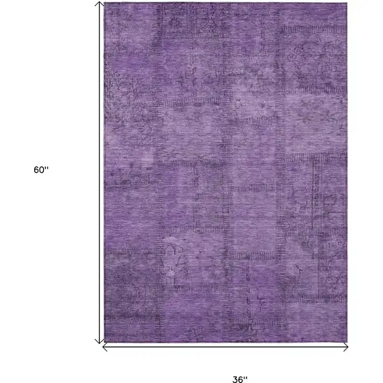 Purple Eggplant And Gray Patchwork Washable Indoor Outdoor Area Rug Photo 3