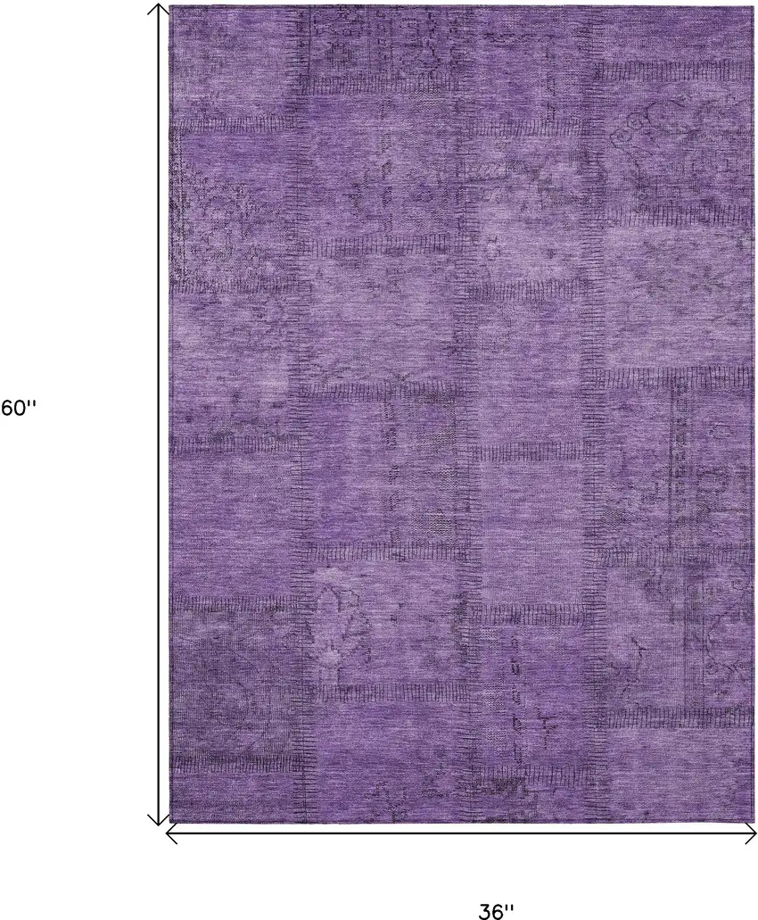 Purple Eggplant And Gray Patchwork Washable Indoor Outdoor Area Rug Photo 3