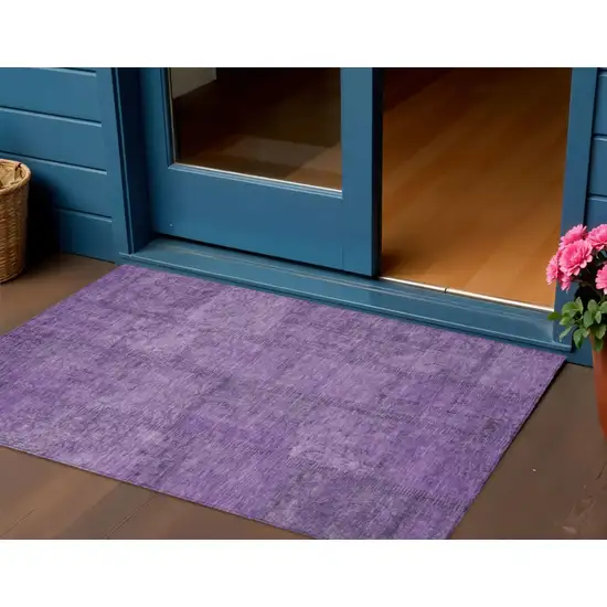 Purple Eggplant And Gray Patchwork Washable Indoor Outdoor Area Rug Photo 1