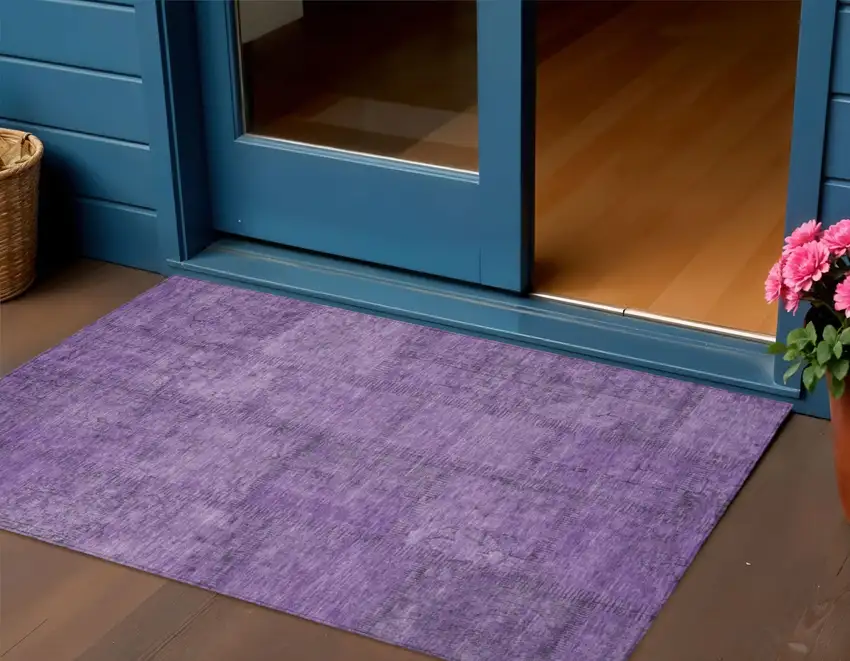Purple Eggplant And Gray Patchwork Washable Indoor Outdoor Area Rug Photo 1