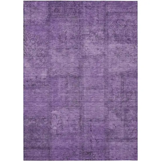 Purple Eggplant And Gray Patchwork Washable Indoor Outdoor Area Rug Photo 2