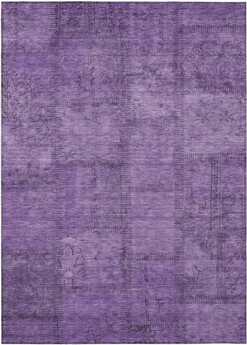 Purple Eggplant And Gray Patchwork Washable Indoor Outdoor Area Rug Photo 2