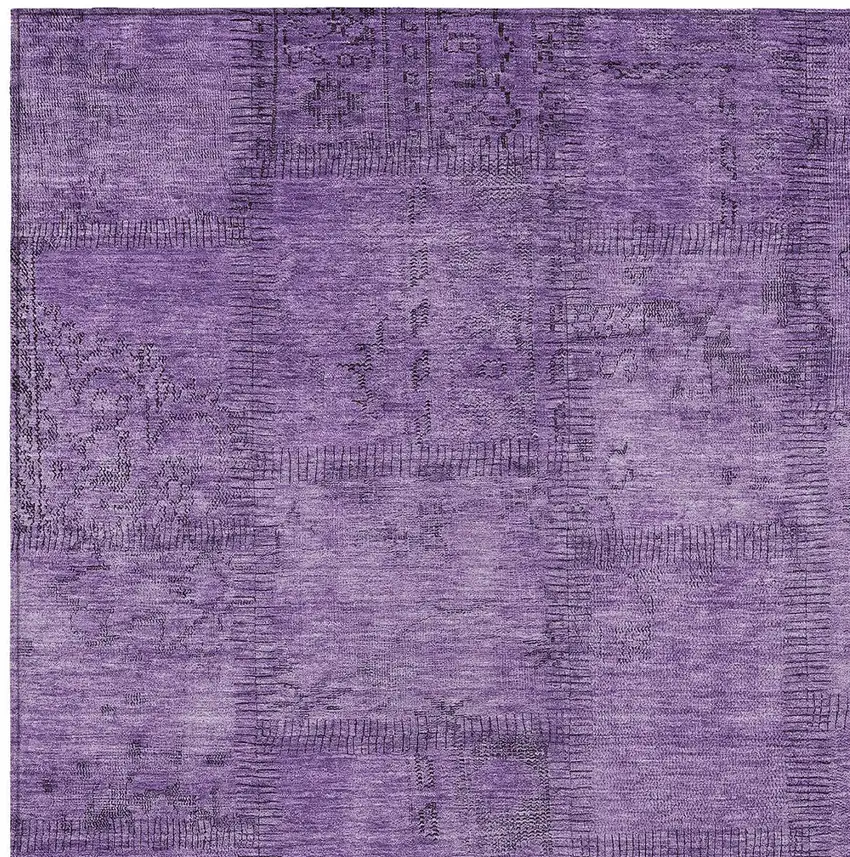 Purple Eggplant And Gray Patchwork Washable Indoor Outdoor Area Rug Photo 5