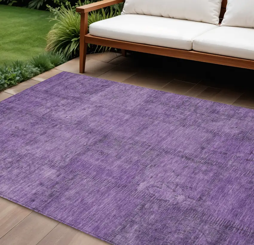 Purple Eggplant And Gray Patchwork Washable Indoor Outdoor Area Rug Photo 1