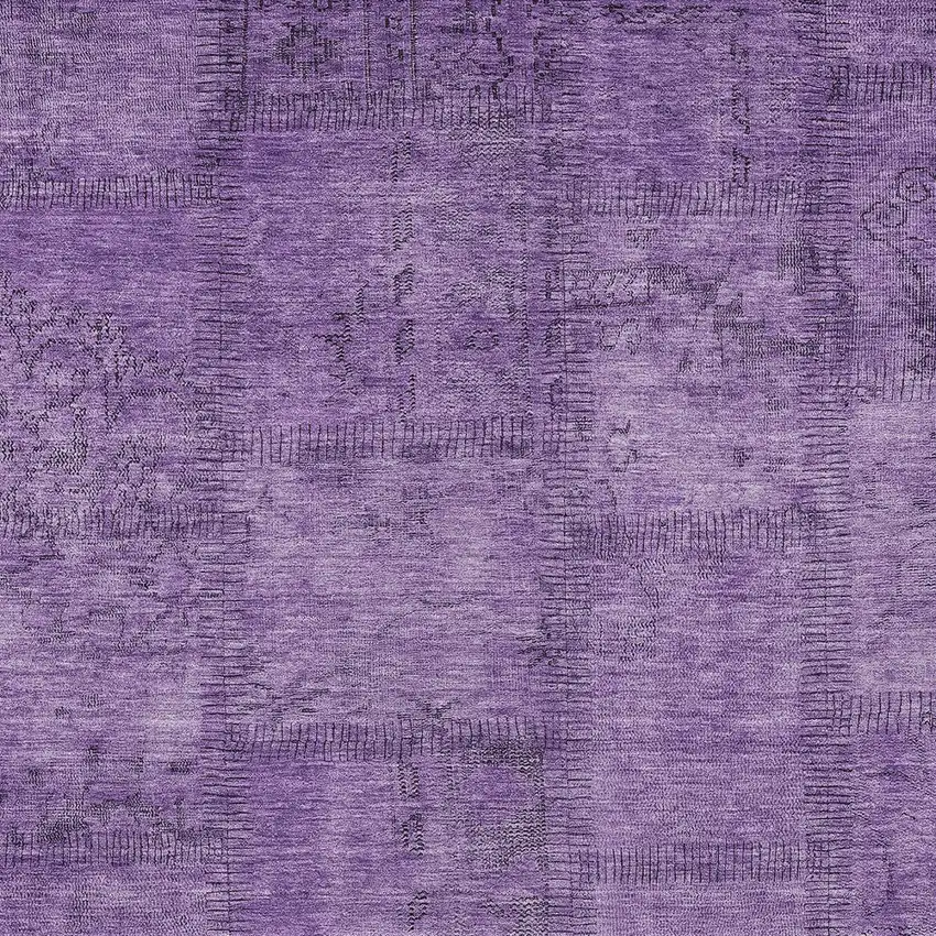 Purple Eggplant And Gray Patchwork Washable Indoor Outdoor Area Rug Photo 5