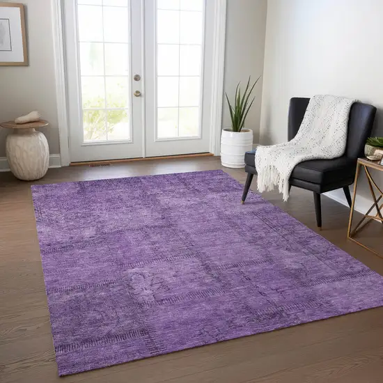 Purple Eggplant And Gray Patchwork Washable Indoor Outdoor Area Rug Photo 8