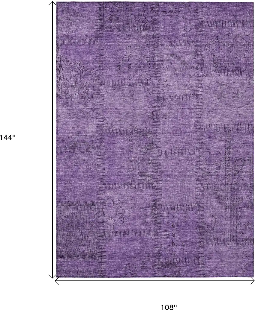 Purple Eggplant And Gray Patchwork Washable Indoor Outdoor Area Rug Photo 3