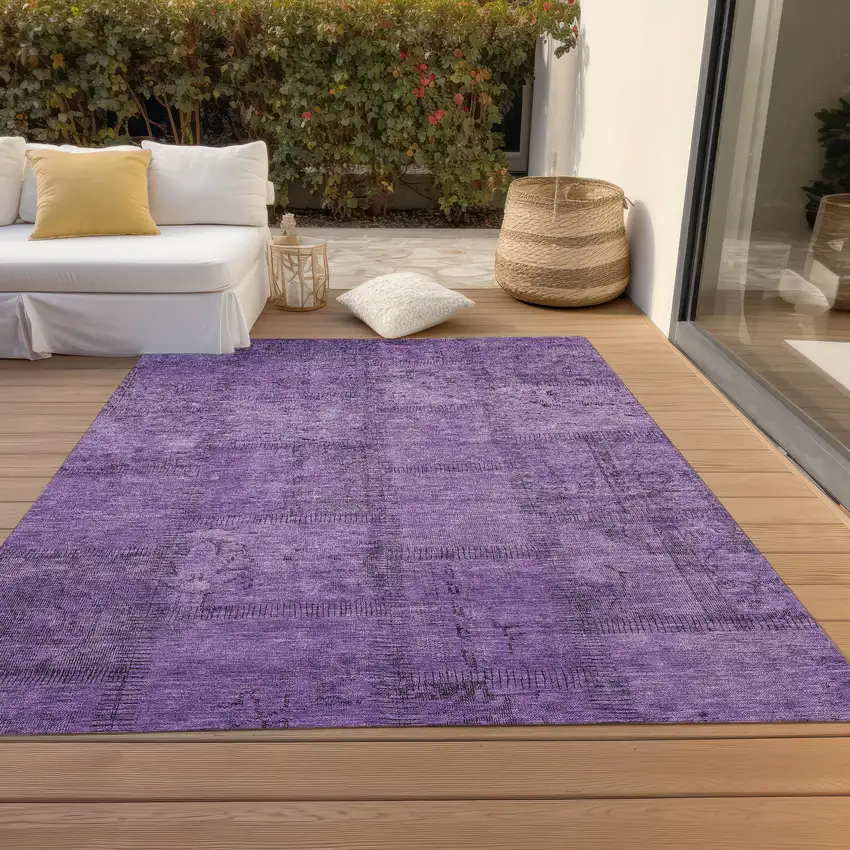 Purple Eggplant And Gray Patchwork Washable Indoor Outdoor Area Rug Photo 7
