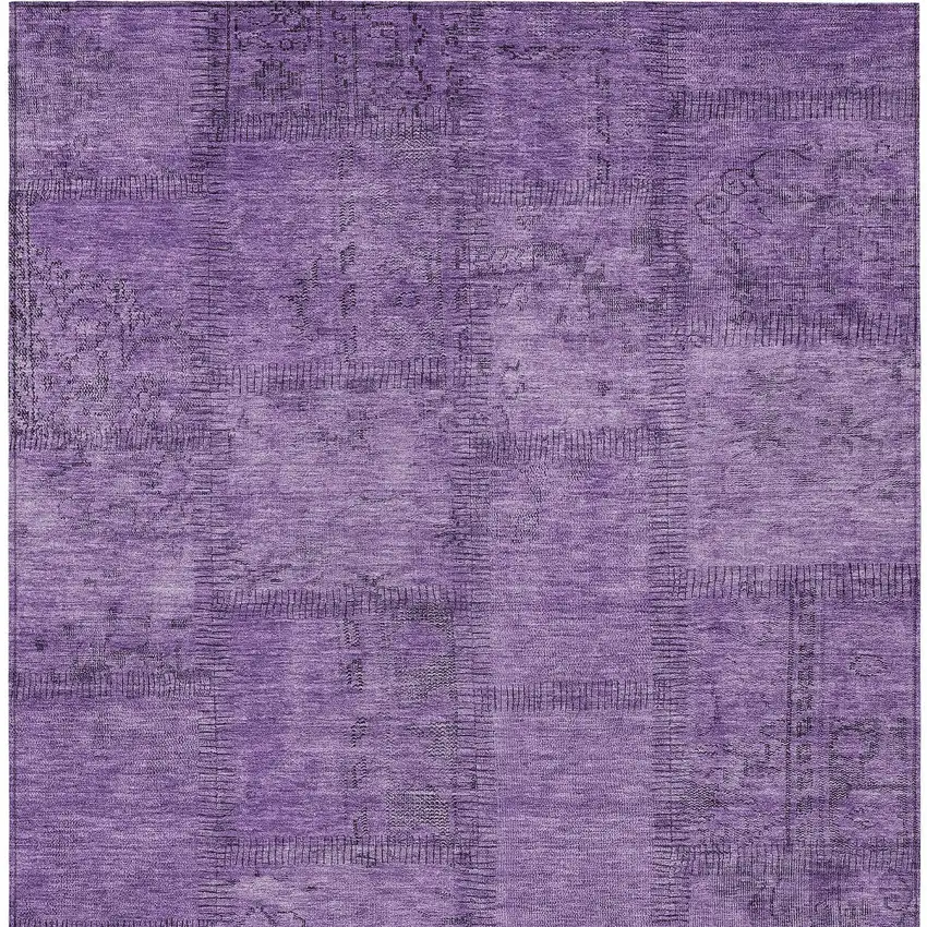 Purple Eggplant And Gray Patchwork Washable Indoor Outdoor Area Rug Photo 6