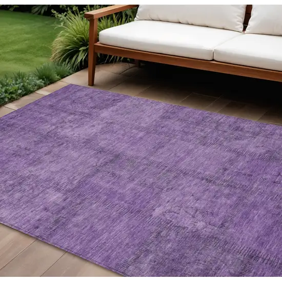 Purple Eggplant And Gray Patchwork Washable Indoor Outdoor Area Rug Photo 1