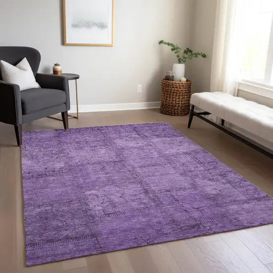 Purple Eggplant And Gray Patchwork Washable Indoor Outdoor Area Rug Photo 9