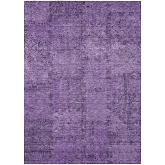 Purple Eggplant And Gray Patchwork Washable Indoor Outdoor Area Rug Photo 2