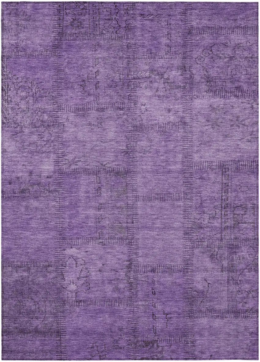 Purple Eggplant And Gray Patchwork Washable Indoor Outdoor Area Rug Photo 2