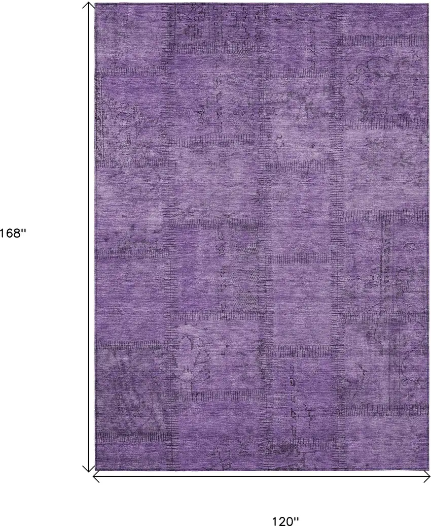 Purple Eggplant And Gray Patchwork Washable Indoor Outdoor Area Rug Photo 3