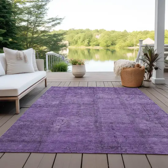 Purple Eggplant And Gray Patchwork Washable Indoor Outdoor Area Rug Photo 9